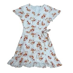 Altard‎ State White Floral Print Ruffle Hem Wrap Mini Dress Small Cottagecore